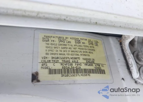 2007 Nissan Versa 1.8S из США, поврежденный, VIN 3N1BC11E57L405870